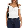 imageDarong Women Summer Twist Knot Front Off The Shoulder Tank Tops Cap Sleeve Going Out Shirts Slim Fitted Y2K OutfitsWhite