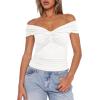 imageDarong Women Summer Twist Knot Front Off The Shoulder Tank Tops Cap Sleeve Going Out Shirts Slim Fitted Y2K OutfitsWhite