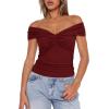 imageDarong Women Summer Twist Knot Front Off The Shoulder Tank Tops Cap Sleeve Going Out Shirts Slim Fitted Y2K OutfitsWine Red