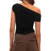 imageDarong Womens Summer Cap Sleeve Boat Neck Off Shoulder Top Going Out Slim Fit Tops Y2K Tight ShirtsBlack