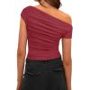 imageDarong Womens Summer Cap Sleeve Boat Neck Off Shoulder Top Going Out Slim Fit Tops Y2K Tight ShirtsBrick Red
