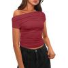 imageDarong Womens Summer Cap Sleeve Boat Neck Off Shoulder Top Going Out Slim Fit Tops Y2K Tight ShirtsBrick Red