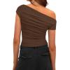imageDarong Womens Summer Cap Sleeve Boat Neck Off Shoulder Top Going Out Slim Fit Tops Y2K Tight ShirtsCoffee