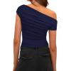 imageDarong Womens Summer Cap Sleeve Boat Neck Off Shoulder Top Going Out Slim Fit Tops Y2K Tight ShirtsDark Blue