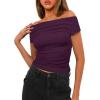 imageDarong Womens Summer Cap Sleeve Boat Neck Off Shoulder Top Going Out Slim Fit Tops Y2K Tight ShirtsDark Purple