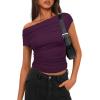 imageDarong Womens Summer Cap Sleeve Boat Neck Off Shoulder Top Going Out Slim Fit Tops Y2K Tight ShirtsDark Purple