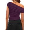 imageDarong Womens Summer Cap Sleeve Boat Neck Off Shoulder Top Going Out Slim Fit Tops Y2K Tight ShirtsDark Purple