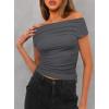 imageDarong Womens Summer Cap Sleeve Boat Neck Off Shoulder Top Going Out Slim Fit Tops Y2K Tight ShirtsGrey