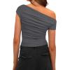 imageDarong Womens Summer Cap Sleeve Boat Neck Off Shoulder Top Going Out Slim Fit Tops Y2K Tight ShirtsGrey