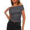 imageDarong Womens Summer Cap Sleeve Boat Neck Off Shoulder Top Going Out Slim Fit Tops Y2K Tight ShirtsGrey