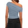 imageDarong Womens Summer Cap Sleeve Boat Neck Off Shoulder Top Going Out Slim Fit Tops Y2K Tight ShirtsGrey Blue