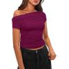 imageDarong Womens Summer Cap Sleeve Boat Neck Off Shoulder Top Going Out Slim Fit Tops Y2K Tight ShirtsHot Pink