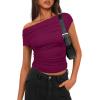 imageDarong Womens Summer Cap Sleeve Boat Neck Off Shoulder Top Going Out Slim Fit Tops Y2K Tight ShirtsHot Pink