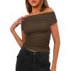 imageDarong Womens Summer Cap Sleeve Boat Neck Off Shoulder Top Going Out Slim Fit Tops Y2K Tight ShirtsKhaki