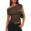 imageDarong Womens Summer Cap Sleeve Boat Neck Off Shoulder Top Going Out Slim Fit Tops Y2K Tight ShirtsKhaki
