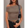 imageDarong Womens Summer Cap Sleeve Boat Neck Off Shoulder Top Going Out Slim Fit Tops Y2K Tight ShirtsKhaki