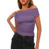 imageDarong Womens Summer Cap Sleeve Boat Neck Off Shoulder Top Going Out Slim Fit Tops Y2K Tight ShirtsLavender