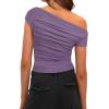 imageDarong Womens Summer Cap Sleeve Boat Neck Off Shoulder Top Going Out Slim Fit Tops Y2K Tight ShirtsLavender