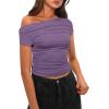 imageDarong Womens Summer Cap Sleeve Boat Neck Off Shoulder Top Going Out Slim Fit Tops Y2K Tight ShirtsLavender
