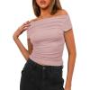 imageDarong Womens Summer Cap Sleeve Boat Neck Off Shoulder Top Going Out Slim Fit Tops Y2K Tight ShirtsLight Pink