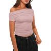 imageDarong Womens Summer Cap Sleeve Boat Neck Off Shoulder Top Going Out Slim Fit Tops Y2K Tight ShirtsLight Pink