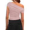 imageDarong Womens Summer Cap Sleeve Boat Neck Off Shoulder Top Going Out Slim Fit Tops Y2K Tight ShirtsLight Pink