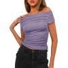 imageDarong Womens Summer Cap Sleeve Boat Neck Off Shoulder Top Going Out Slim Fit Tops Y2K Tight ShirtsLight Purple