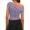 imageDarong Womens Summer Cap Sleeve Boat Neck Off Shoulder Top Going Out Slim Fit Tops Y2K Tight ShirtsLight Purple