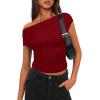 imageDarong Womens Summer Cap Sleeve Boat Neck Off Shoulder Top Going Out Slim Fit Tops Y2K Tight ShirtsRed