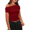 imageDarong Womens Summer Cap Sleeve Boat Neck Off Shoulder Top Going Out Slim Fit Tops Y2K Tight ShirtsRed