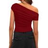 imageDarong Womens Summer Cap Sleeve Boat Neck Off Shoulder Top Going Out Slim Fit Tops Y2K Tight ShirtsRed