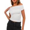 imageDarong Womens Summer Cap Sleeve Boat Neck Off Shoulder Top Going Out Slim Fit Tops Y2K Tight ShirtsWhite