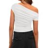 imageDarong Womens Summer Cap Sleeve Boat Neck Off Shoulder Top Going Out Slim Fit Tops Y2K Tight ShirtsWhite