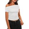 imageDarong Womens Summer Cap Sleeve Boat Neck Off Shoulder Top Going Out Slim Fit Tops Y2K Tight ShirtsWhite
