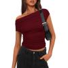 imageDarong Womens Summer Cap Sleeve Boat Neck Off Shoulder Top Going Out Slim Fit Tops Y2K Tight ShirtsWine Red