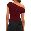 imageDarong Womens Summer Cap Sleeve Boat Neck Off Shoulder Top Going Out Slim Fit Tops Y2K Tight ShirtsWine Red