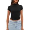 imageDarong Womens Summer Tops Mock Neck Short Sleeve Shirts Casual Basic Going Out Crop Tops Slim Fit T ShirtsBlack