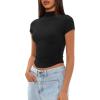 imageDarong Womens Summer Tops Mock Neck Short Sleeve Shirts Casual Basic Going Out Crop Tops Slim Fit T ShirtsBlack
