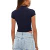 imageDarong Womens Summer Tops Mock Neck Short Sleeve Shirts Casual Basic Going Out Crop Tops Slim Fit T ShirtsDark Blue