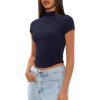 imageDarong Womens Summer Tops Mock Neck Short Sleeve Shirts Casual Basic Going Out Crop Tops Slim Fit T ShirtsDark Blue