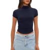 imageDarong Womens Summer Tops Mock Neck Short Sleeve Shirts Casual Basic Going Out Crop Tops Slim Fit T ShirtsDark Blue