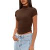 imageDarong Womens Summer Tops Mock Neck Short Sleeve Shirts Casual Basic Going Out Crop Tops Slim Fit T ShirtsDark Coffee