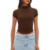 imageDarong Womens Summer Tops Mock Neck Short Sleeve Shirts Casual Basic Going Out Crop Tops Slim Fit T ShirtsDark Coffee