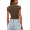 imageDarong Womens Summer Tops Mock Neck Short Sleeve Shirts Casual Basic Going Out Crop Tops Slim Fit T ShirtsKhaki