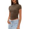 imageDarong Womens Summer Tops Mock Neck Short Sleeve Shirts Casual Basic Going Out Crop Tops Slim Fit T ShirtsKhaki