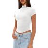 imageDarong Womens Summer Tops Mock Neck Short Sleeve Shirts Casual Basic Going Out Crop Tops Slim Fit T ShirtsWhite