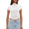 imageDarong Womens Summer Tops Mock Neck Short Sleeve Shirts Casual Basic Going Out Crop Tops Slim Fit T ShirtsWhite