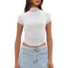 imageDarong Womens Summer Tops Mock Neck Short Sleeve Shirts Casual Basic Going Out Crop Tops Slim Fit T ShirtsWhite Grey