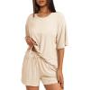 imageDarong Womens Two Piece Loungewear Set Summer Casual Boxy Shirts Drawstring Shorts Matching Airport Travel OutfitBeige
