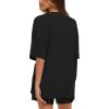 imageDarong Womens Two Piece Loungewear Set Summer Casual Boxy Shirts Drawstring Shorts Matching Airport Travel OutfitBlack